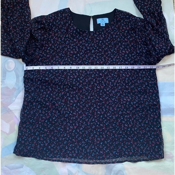 CeCe black floral long sleeve with velvet dot women blouse top large - Picture 4 of 11